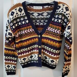 Elite Petite Cardigan Sweater Sz S Fall Shoulder Pads